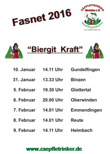 Zäpfletrinker_Tourplan Fasnet 2016